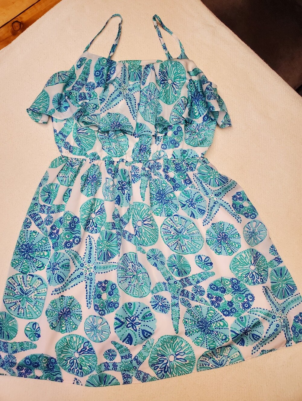 Lilly Pulitzer for Target Ruffle Sundress L Sand Dollar Coastal Blue Teal